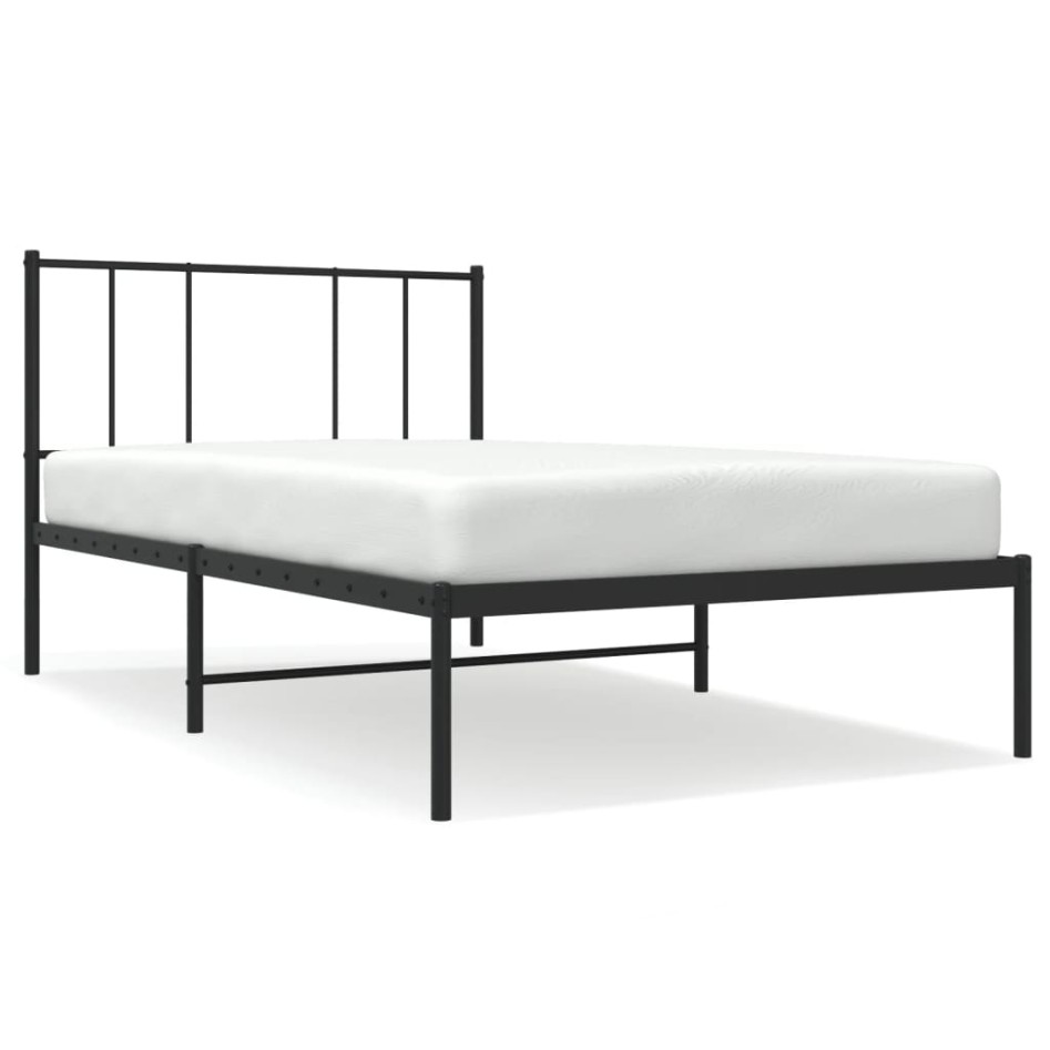 Estructura cama sin colchón con cabecero metal negro 80x200