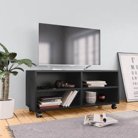 Mueble de TV con ruedas madera contrachapada negro 90x35x35