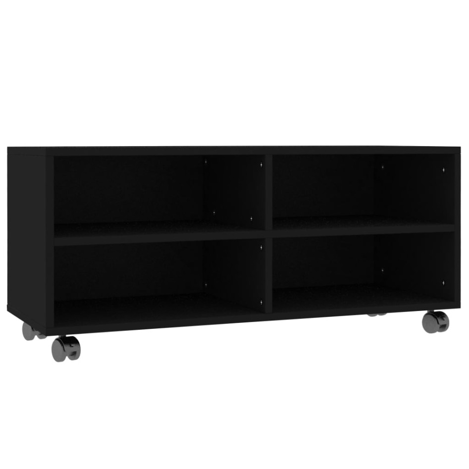 Mueble de TV con ruedas madera contrachapada negro 90x35x35