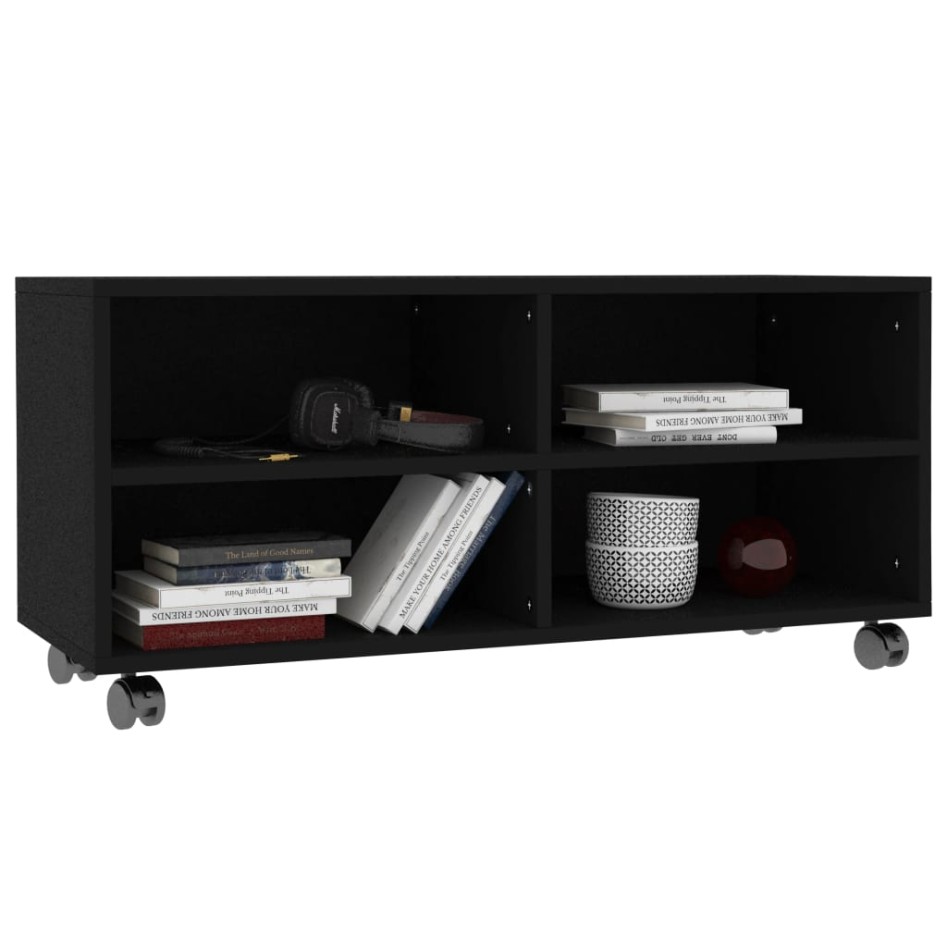 Mueble de TV con ruedas madera contrachapada negro 90x35x35