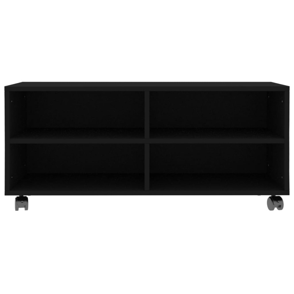 Mueble de TV con ruedas madera contrachapada negro 90x35x35