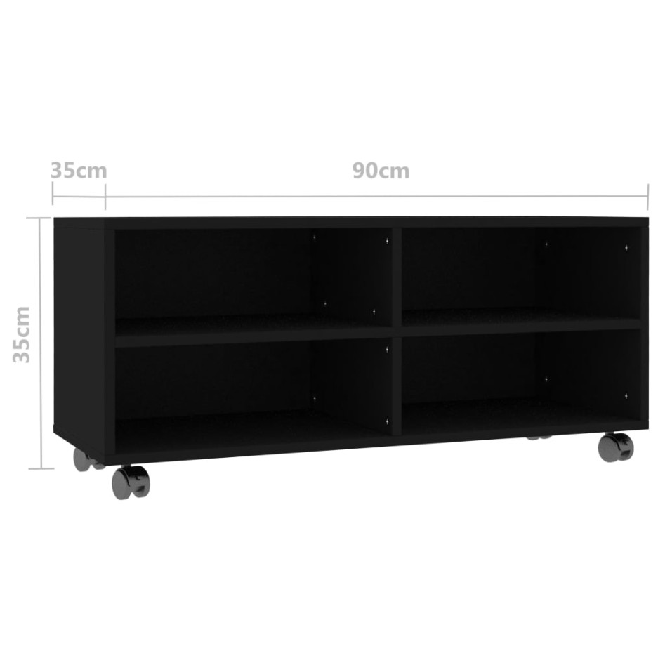 Mueble de TV con ruedas madera contrachapada negro 90x35x35