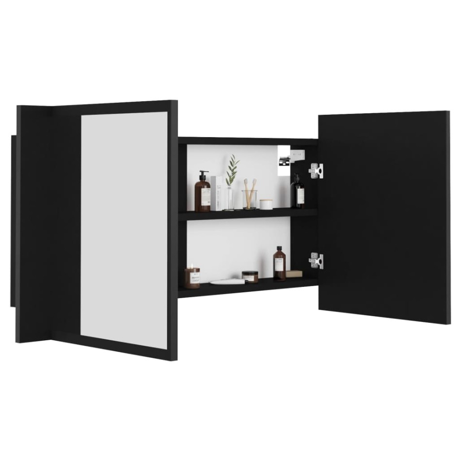Armario espejo de baño con luz LED acrílico negro 90x12x45