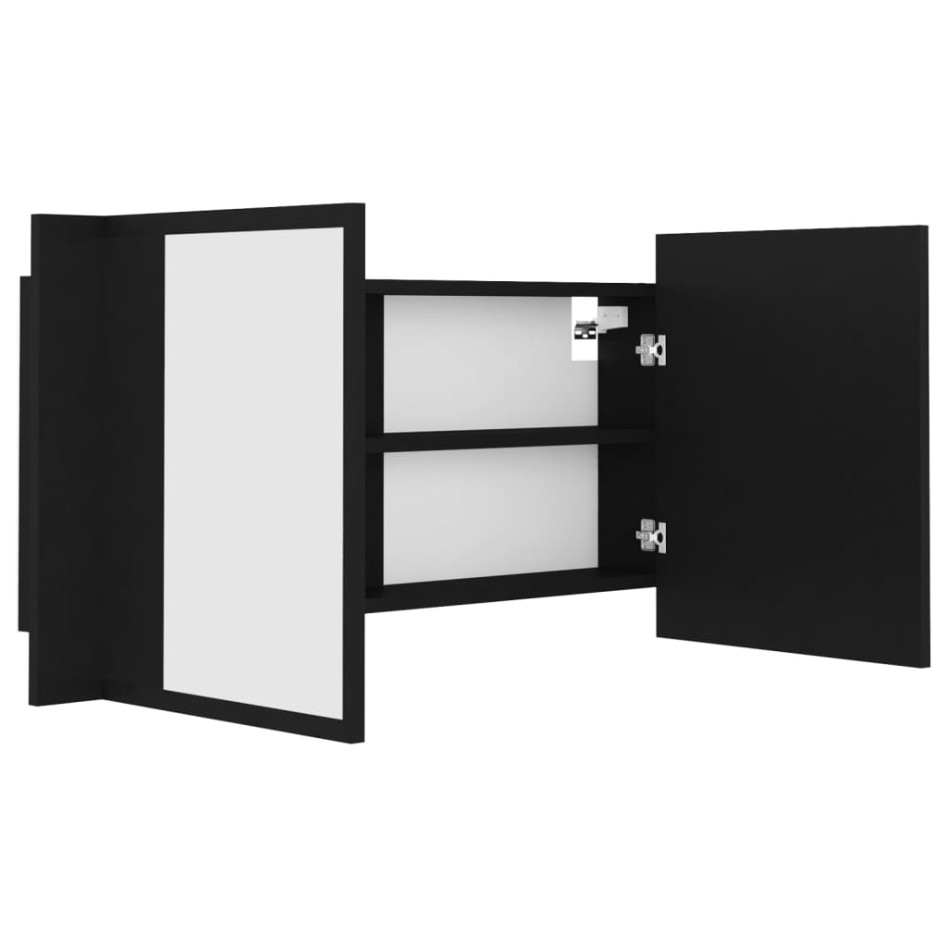 Armario espejo de baño con luz LED acrílico negro 90x12x45