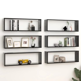 Estantes cubo de pared 6 uds contrachapado negro 80x15x26,5