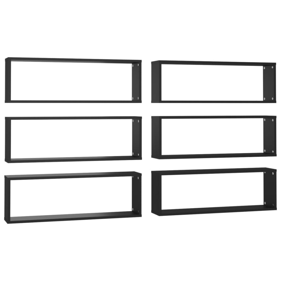 Estantes cubo de pared 6 uds contrachapado negro 80x15x26,5