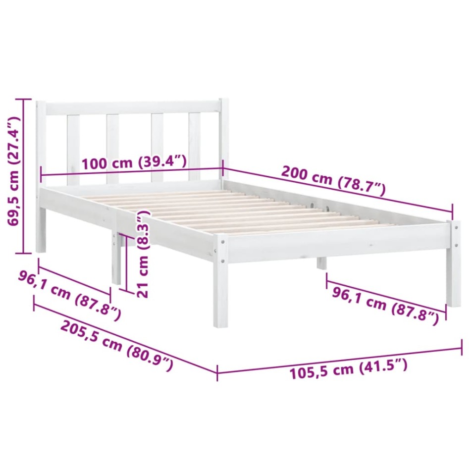 Estructura de cama sin colchón madera maciza blanco 100x200