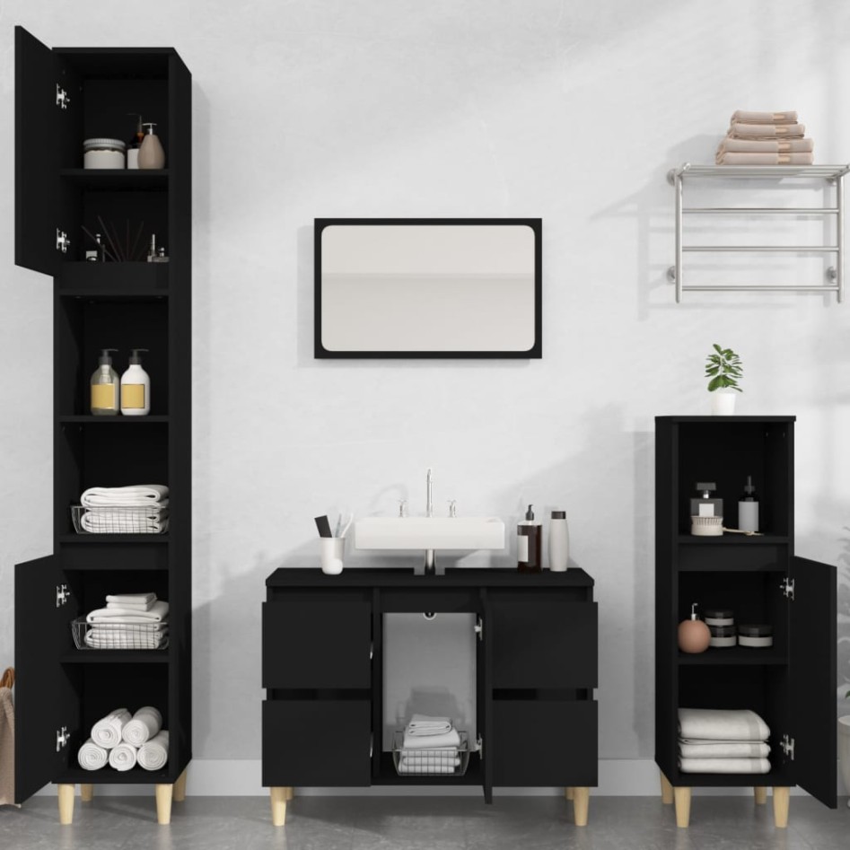 Armario para lavabo madera contrachapada negro 80x33x60