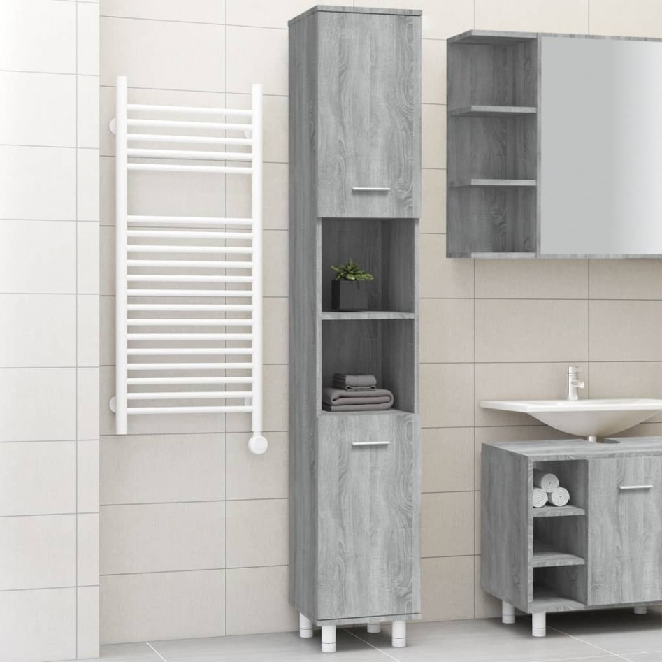 Armario de baño madera contrachapada gris Sonoma 30x30x179