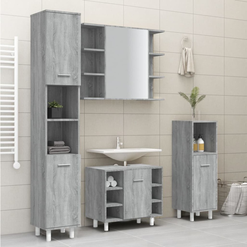 Armario de baño madera contrachapada gris Sonoma 30x30x179