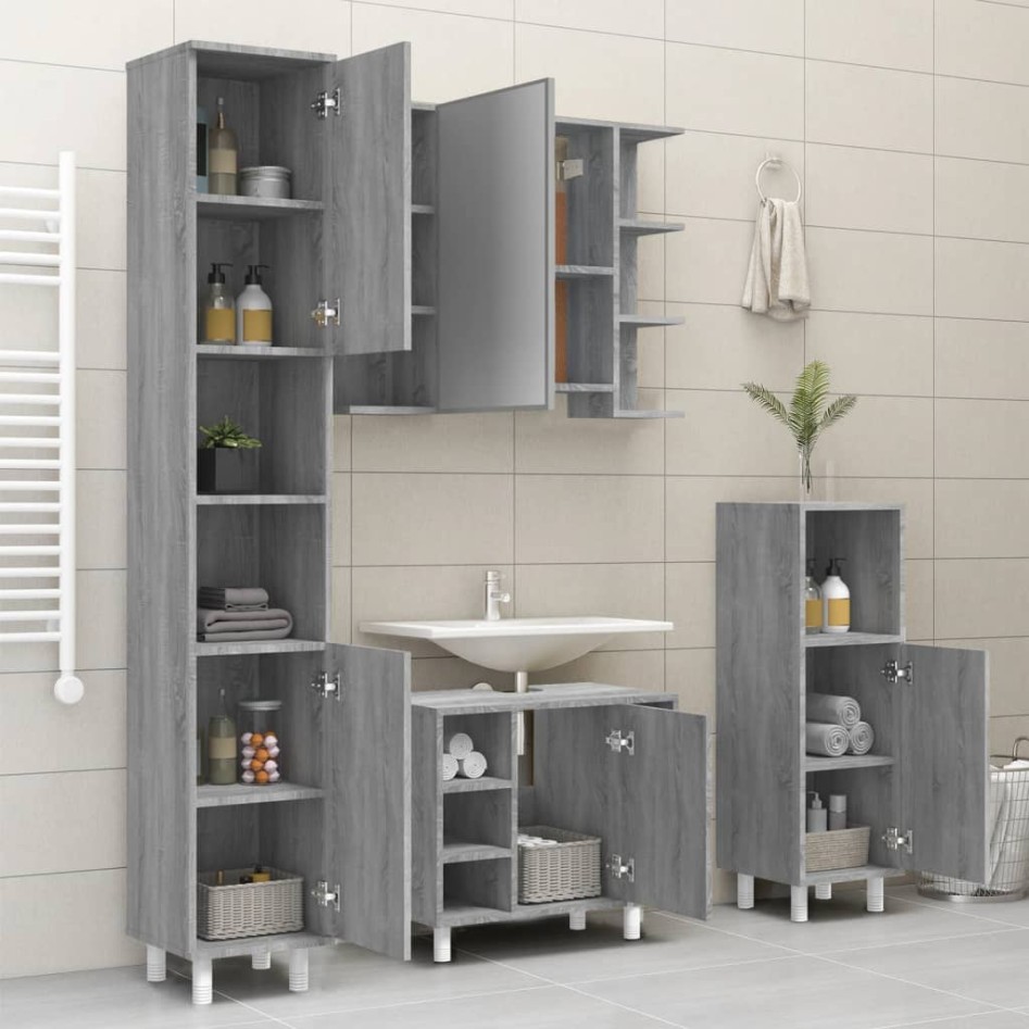 Armario de baño madera contrachapada gris Sonoma 30x30x179