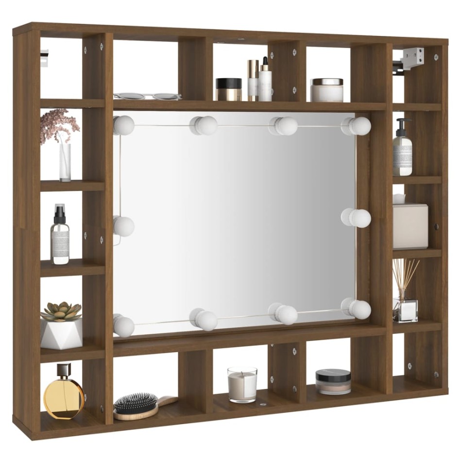 Mueble con espejo y LED marrón roble 91x15x76,5