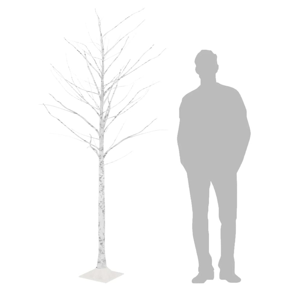 Abedul artificial blanco con 128 LED blanco cálido 220