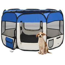 Parque de perros plegable y bolsa transporte azul