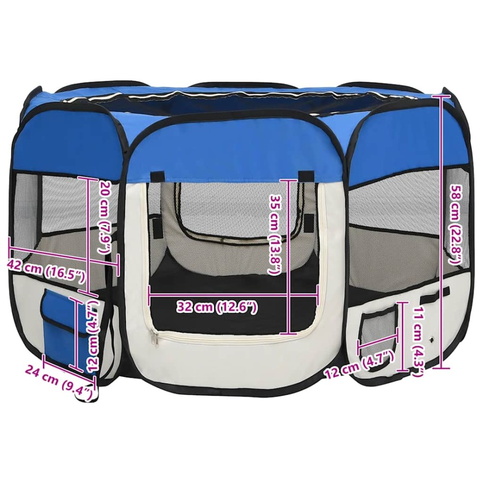 Parque de perros plegable y bolsa transporte azul