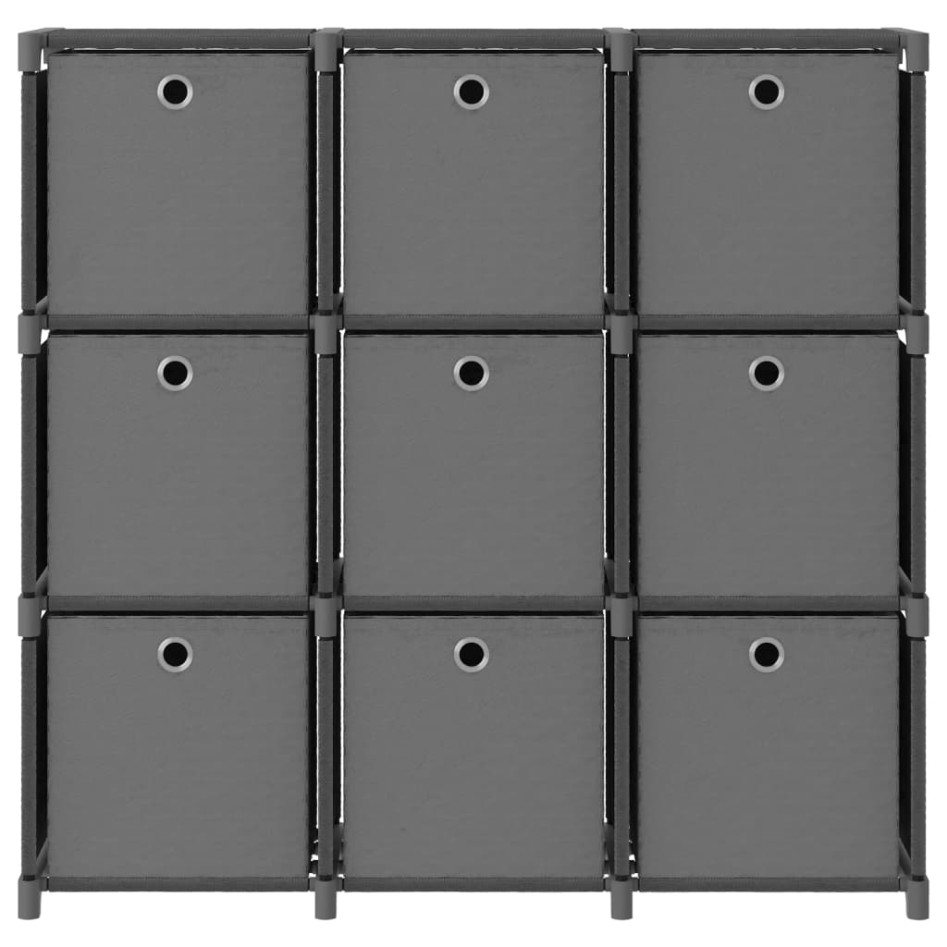 Estantería de 9 cubos con cajas de tela gris 103x30x107,5