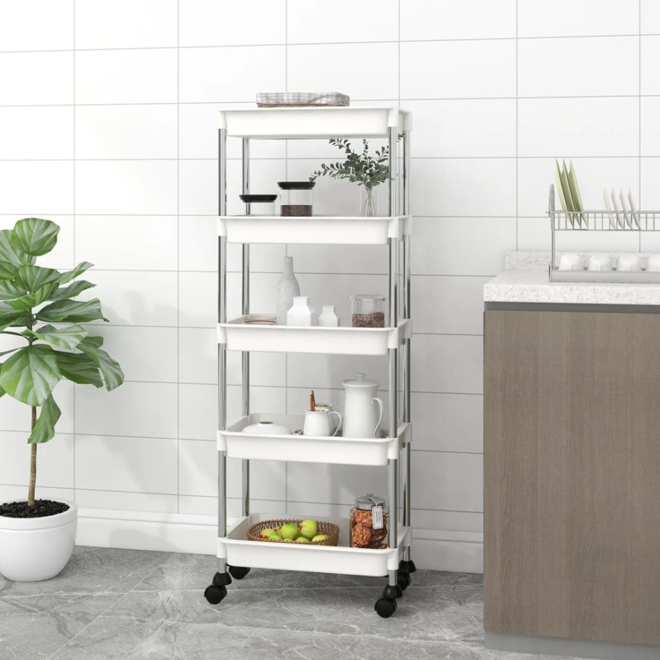 Carrito de cocina 5 niveles hierro y ABS blanco 42x29x128