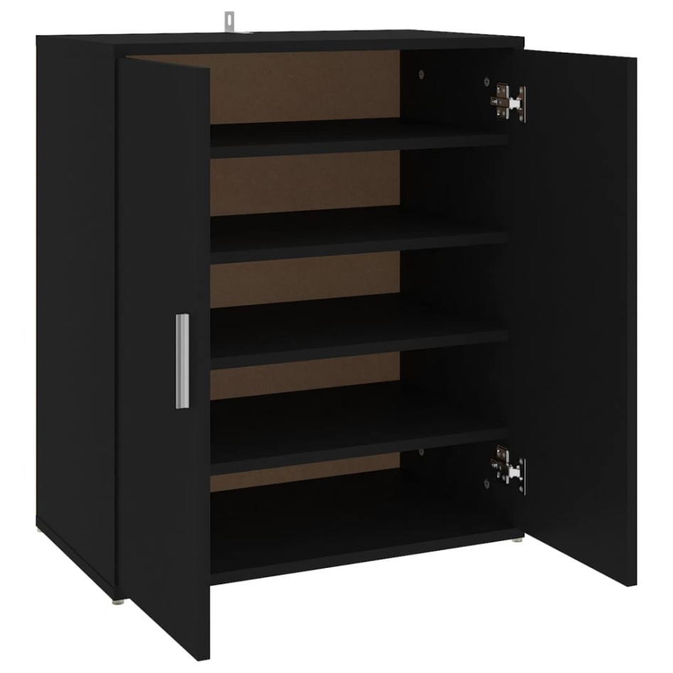 Mueble zapatero de madera de ingeniería negro 60x35x70