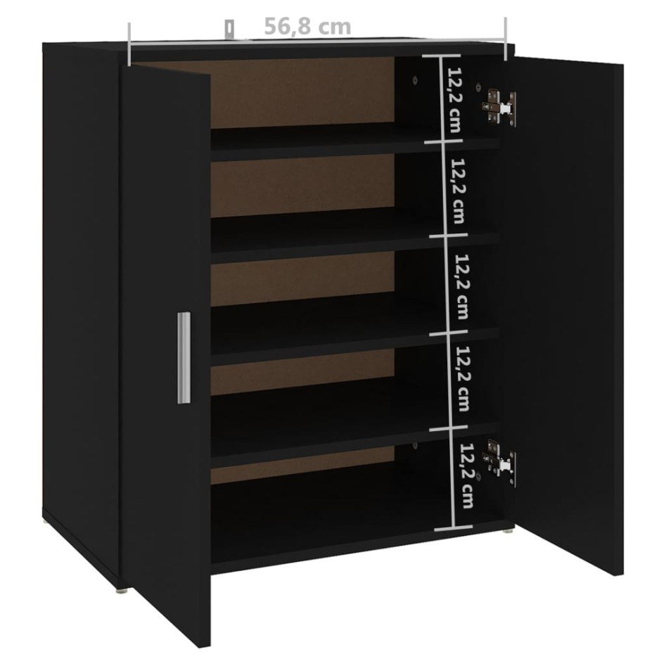 Mueble zapatero de madera de ingeniería negro 60x35x70