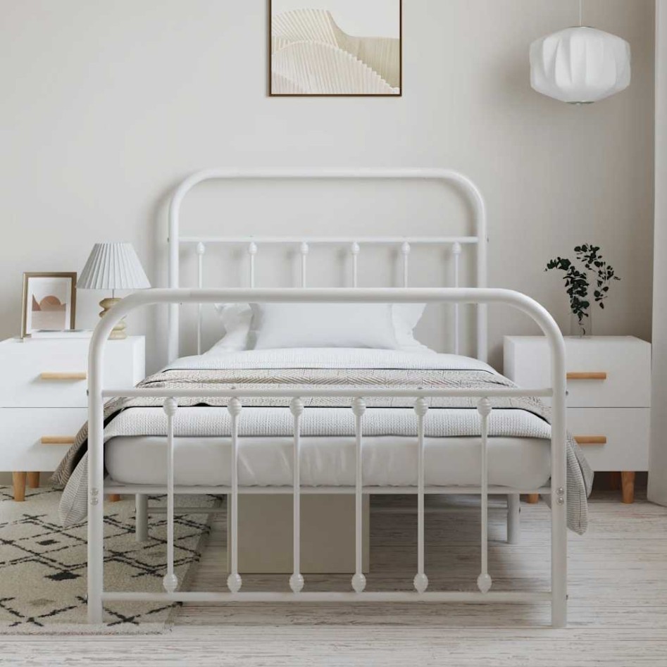 Estructura cama sin colchón con estribo metal blanco 100x190