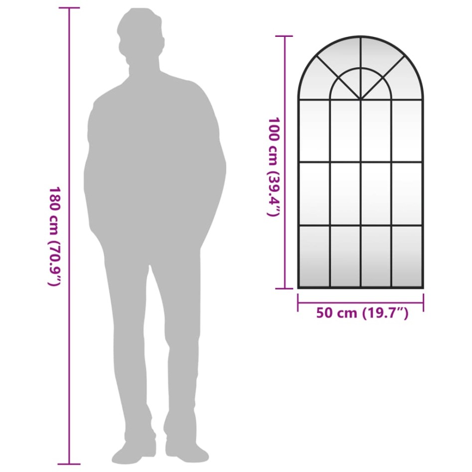 Espejo de pared arco de hierro negro 50x100