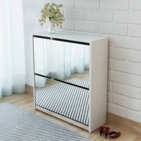 Mueble zapatero 2 niveles y espejo blanco 63x17x67