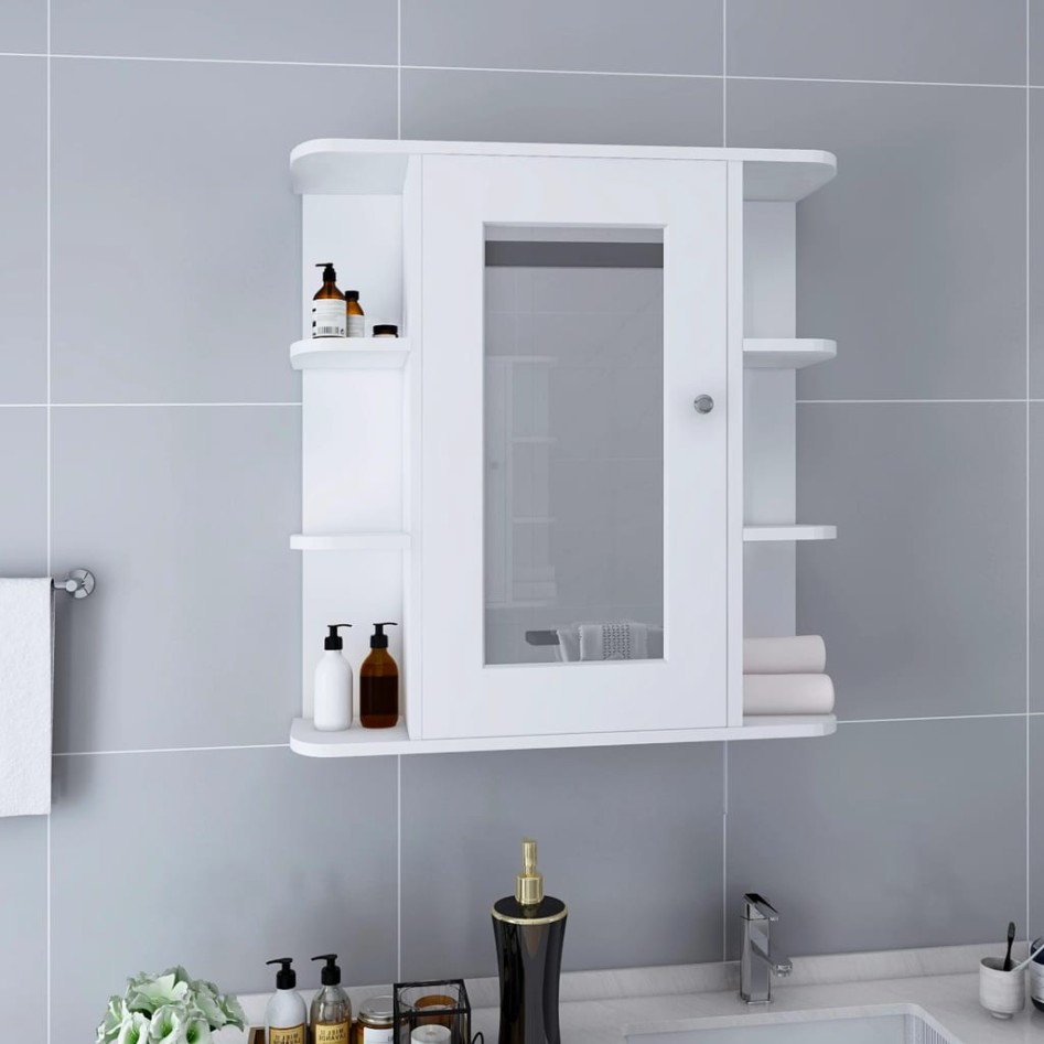 Armario de baño con espejo blanco 66x17x63 cm