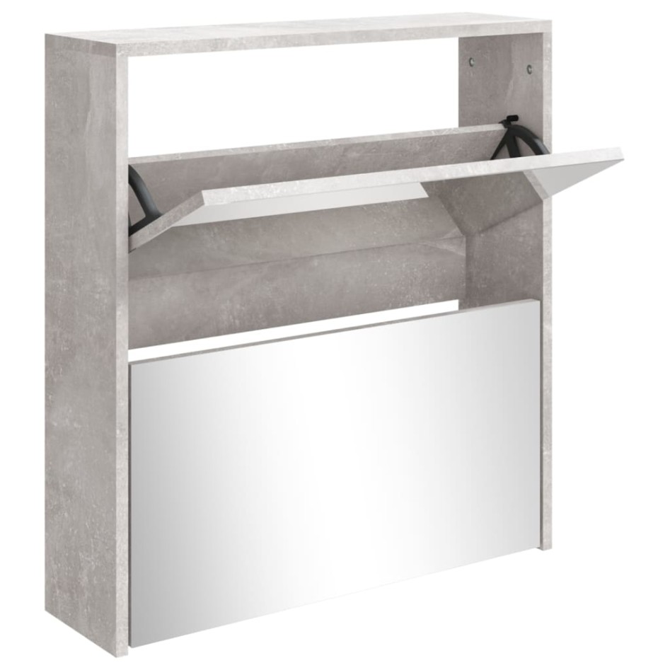 Mueble zapatero con espejo 2 niveles gris hormigón 63x17x67