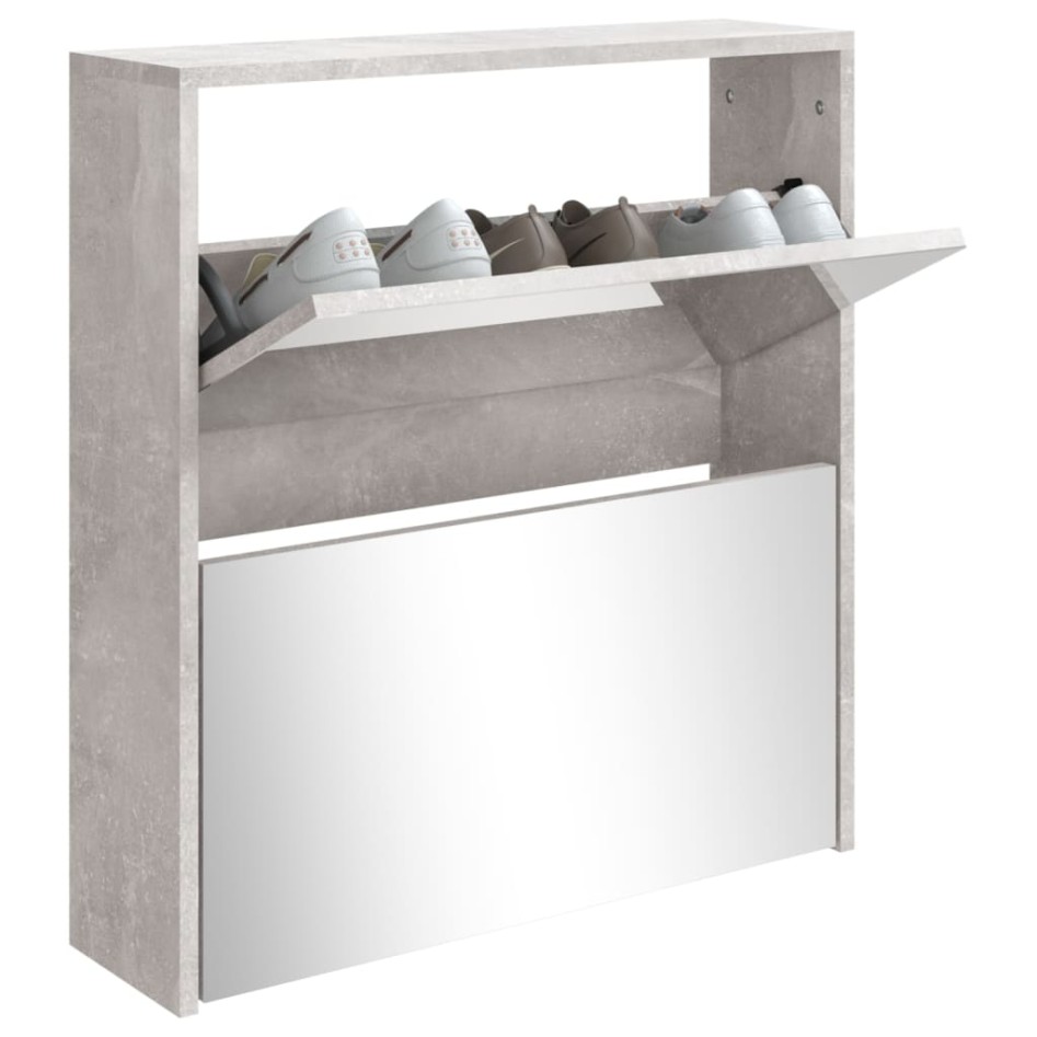 Mueble zapatero con espejo 2 niveles gris hormigón 63x17x67
