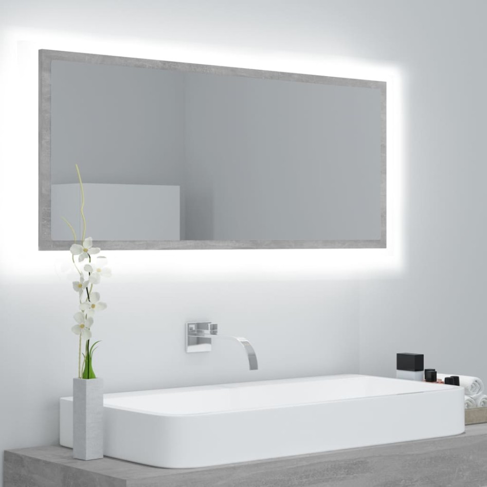 Espejo de baño LED acrílico gris hormigón 100x8,5x37