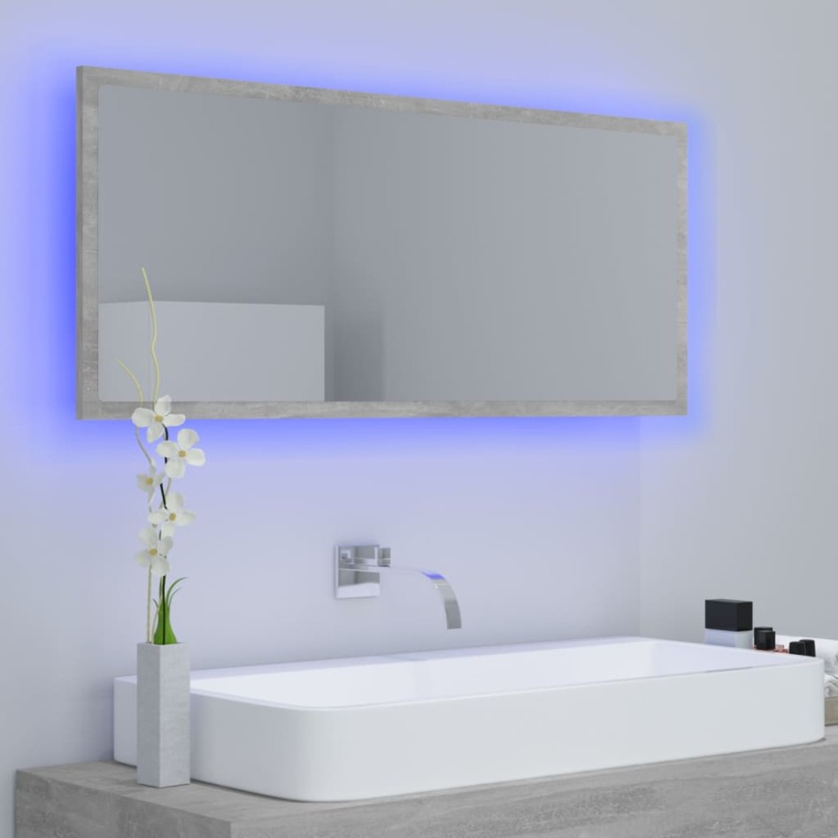 Espejo de baño LED acrílico gris hormigón 100x8,5x37