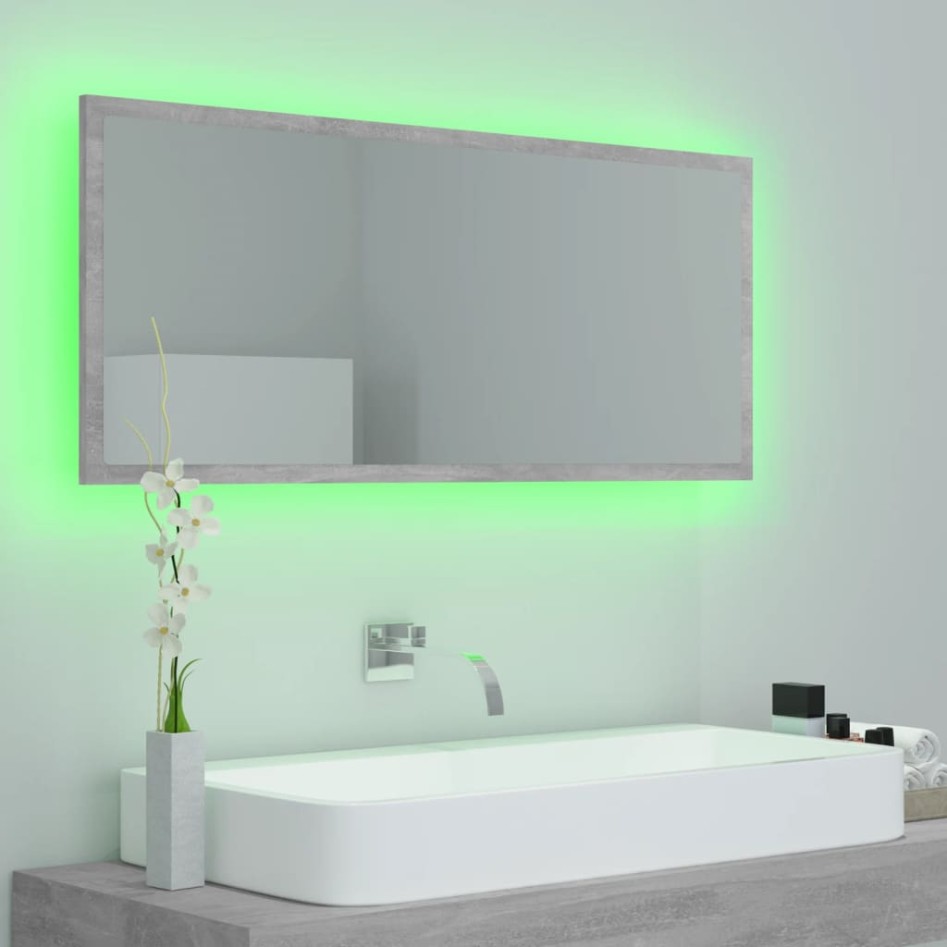 Espejo de baño LED acrílico gris hormigón 100x8,5x37