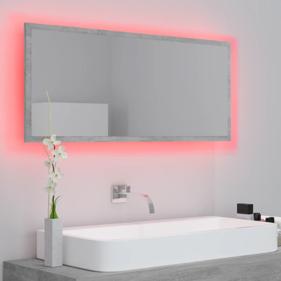Espejo de baño LED acrílico gris hormigón 100x8,5x37