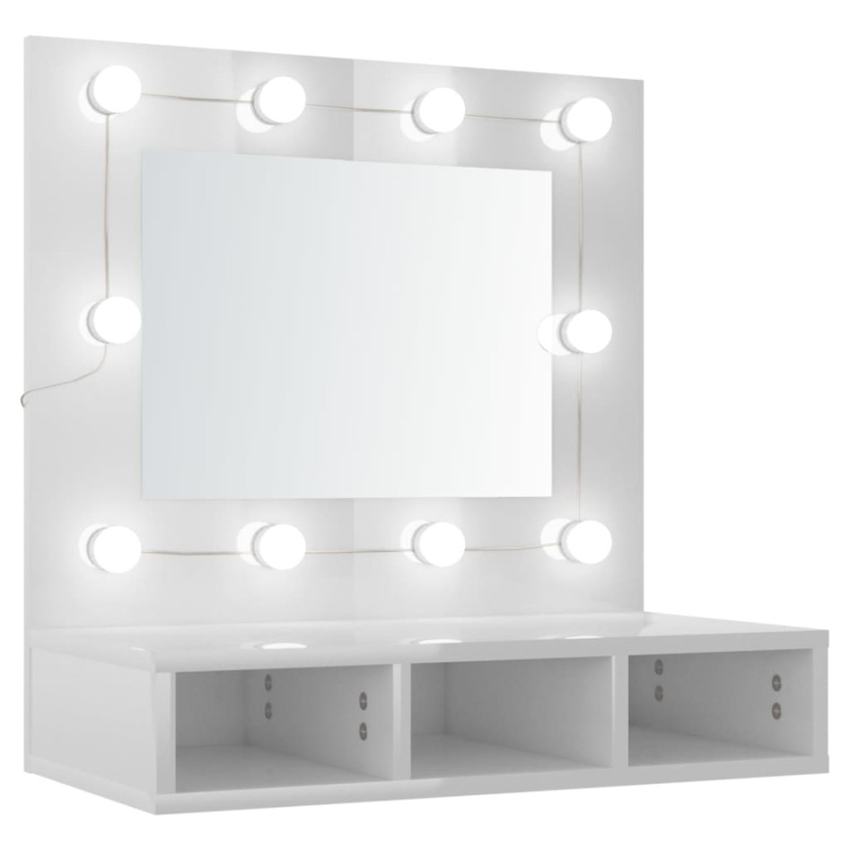 Mueble con espejo y luces LED blanco brillante 60x31,5x62