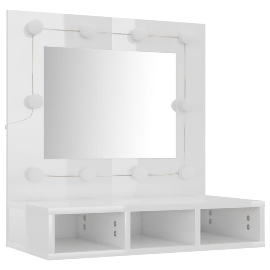 Mueble con espejo y luces LED blanco brillante 60x31,5x62