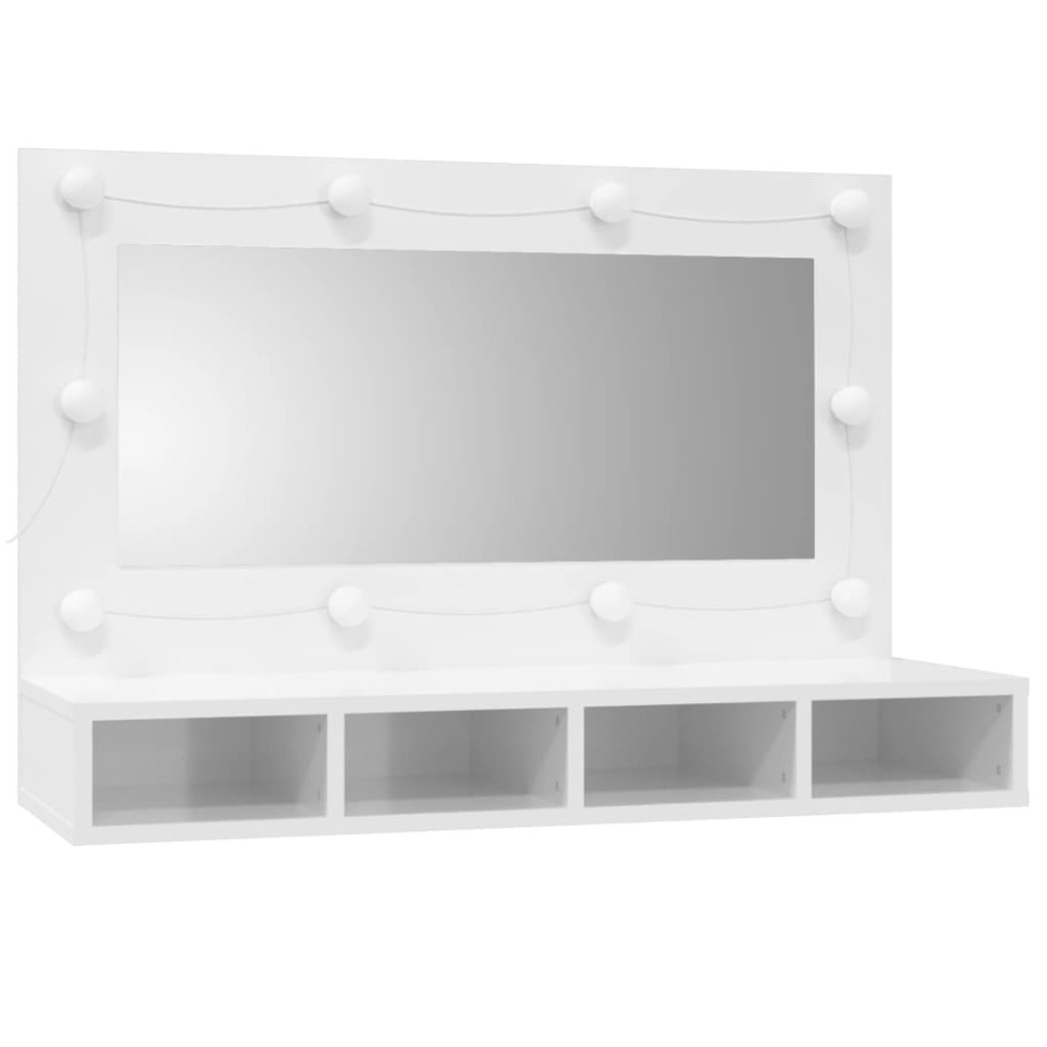 Mueble con espejo y luces LED blanco brillante 90x31,5x62