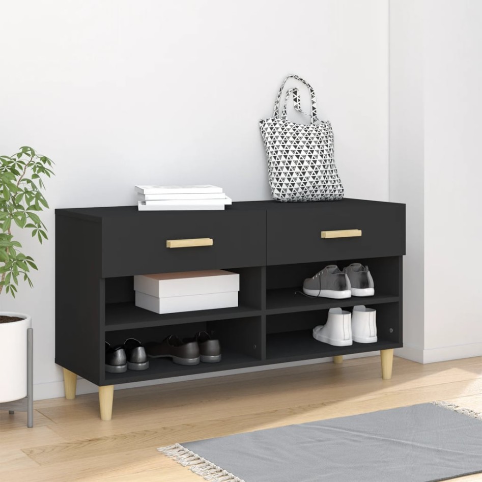 Mueble zapatero de madera contrachapada negro 102x35x55