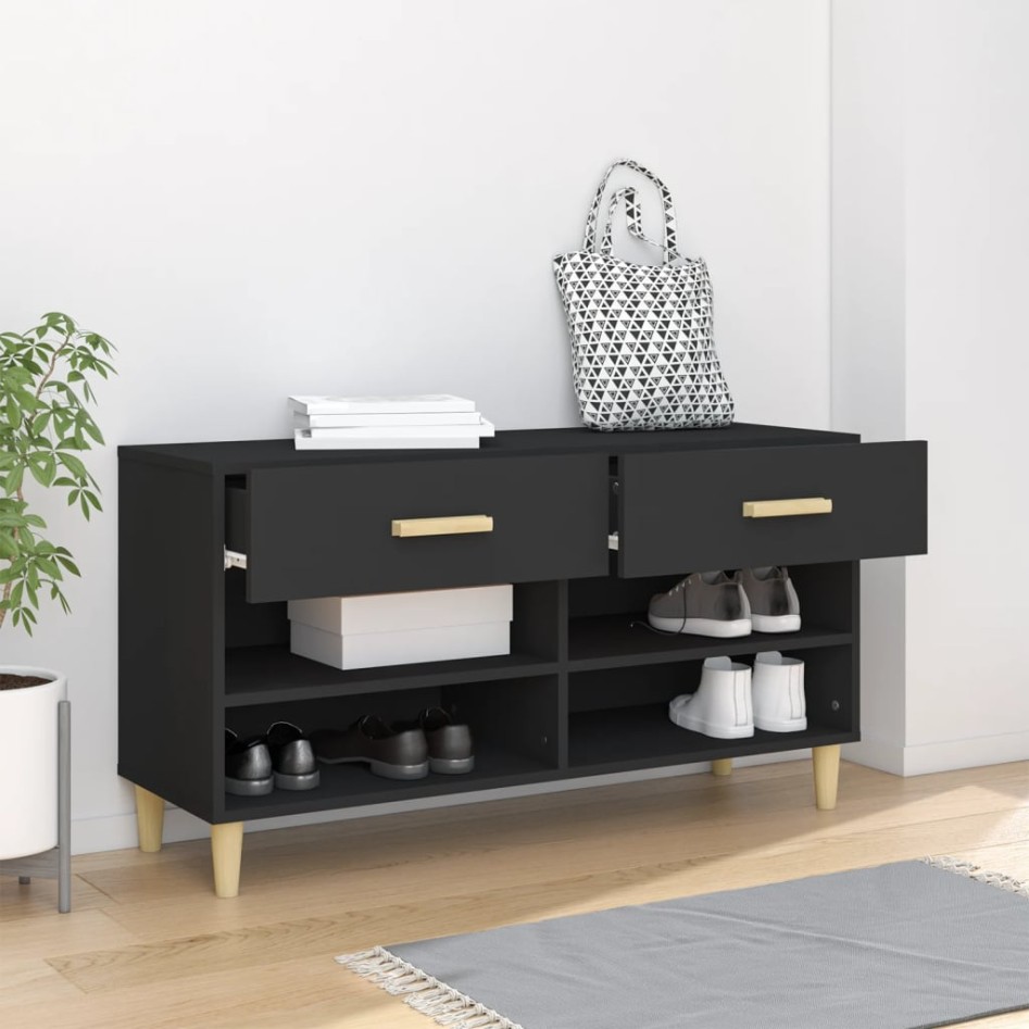Mueble zapatero de madera contrachapada negro 102x35x55