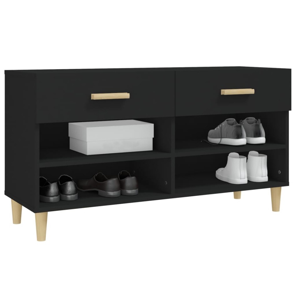 Mueble zapatero de madera contrachapada negro 102x35x55