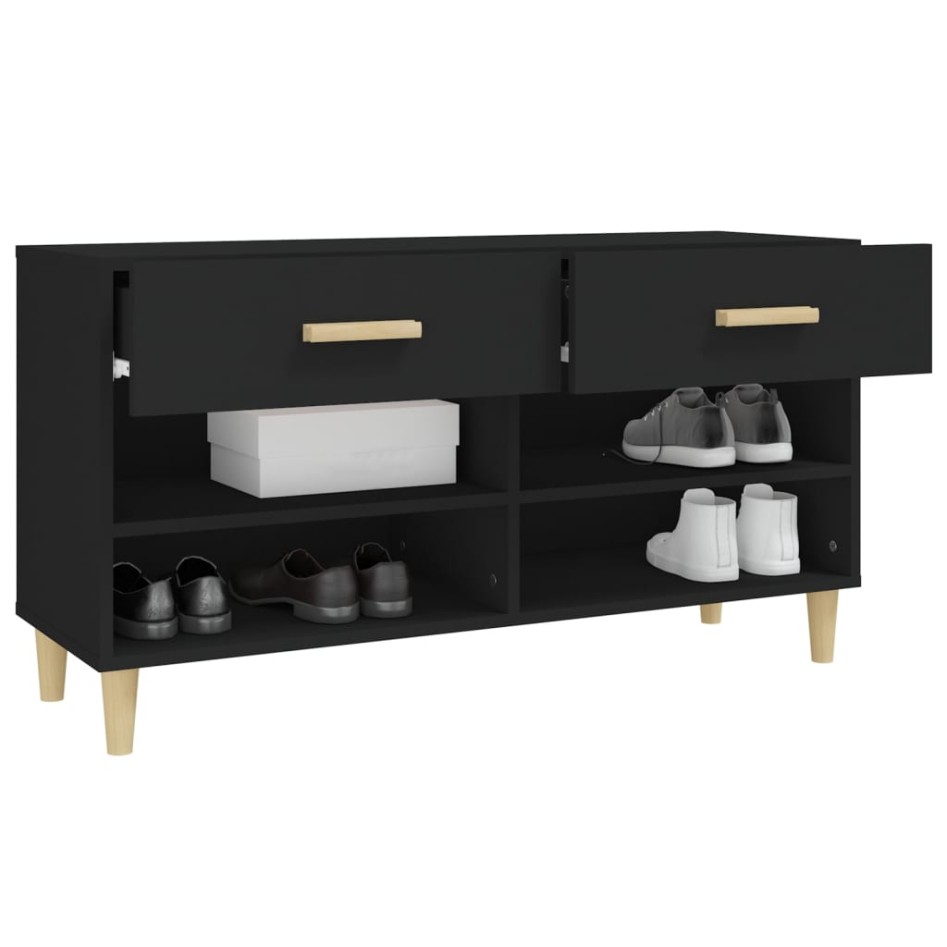 Mueble zapatero de madera contrachapada negro 102x35x55