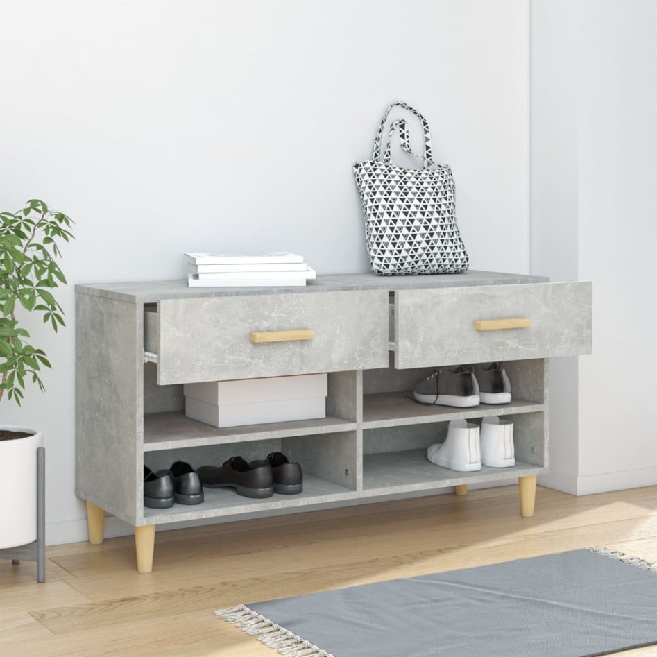 Mueble zapatero madera contrachapada gris hormigón 102x35x55