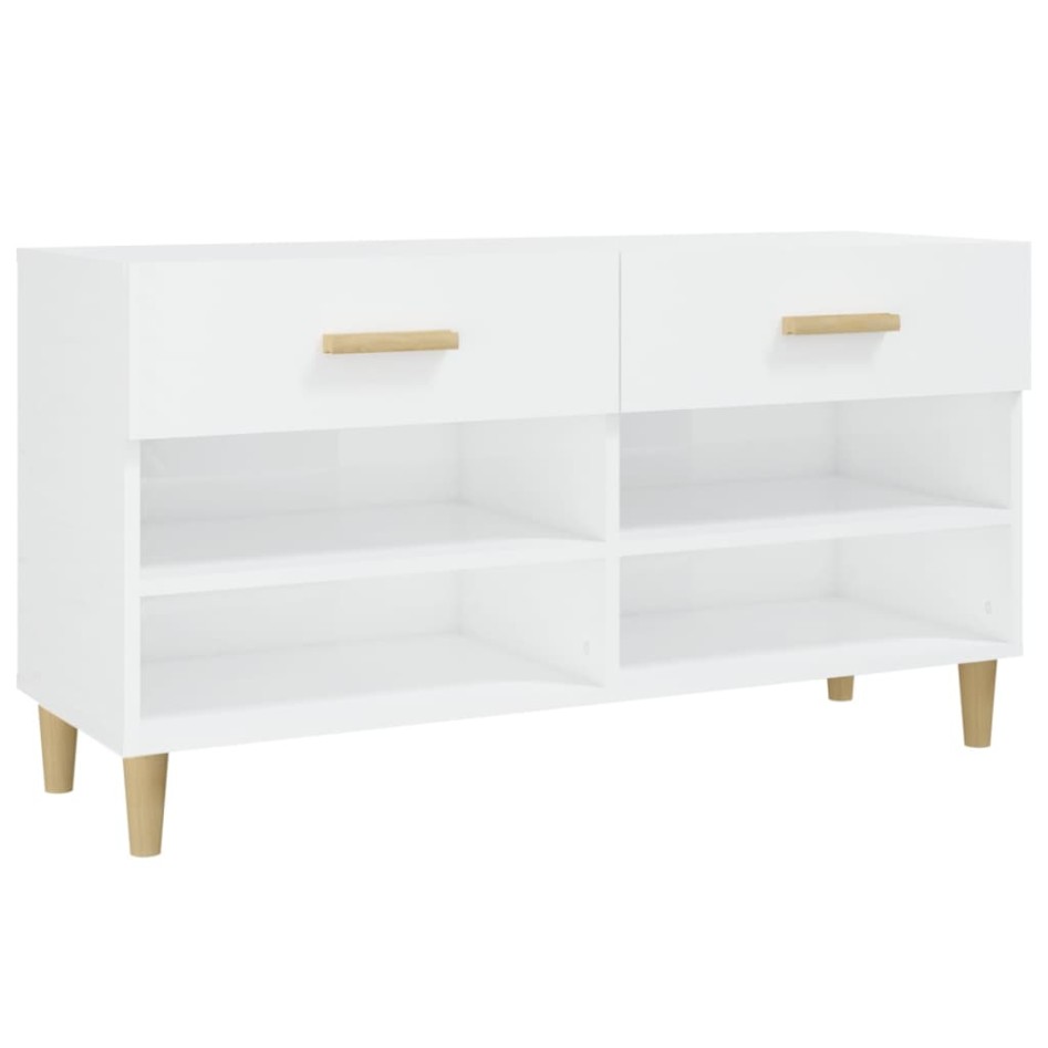 Mueble zapatero madera contrachapada blanco brillo 102x35x55
