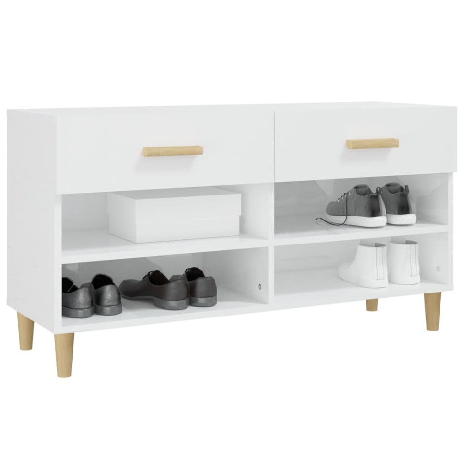 Mueble zapatero madera contrachapada blanco brillo 102x35x55