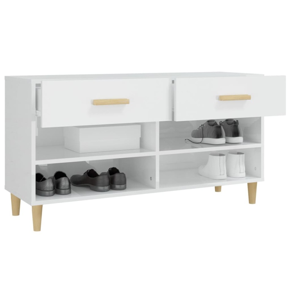 Mueble zapatero madera contrachapada blanco brillo 102x35x55