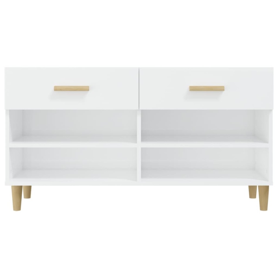 Mueble zapatero madera contrachapada blanco brillo 102x35x55