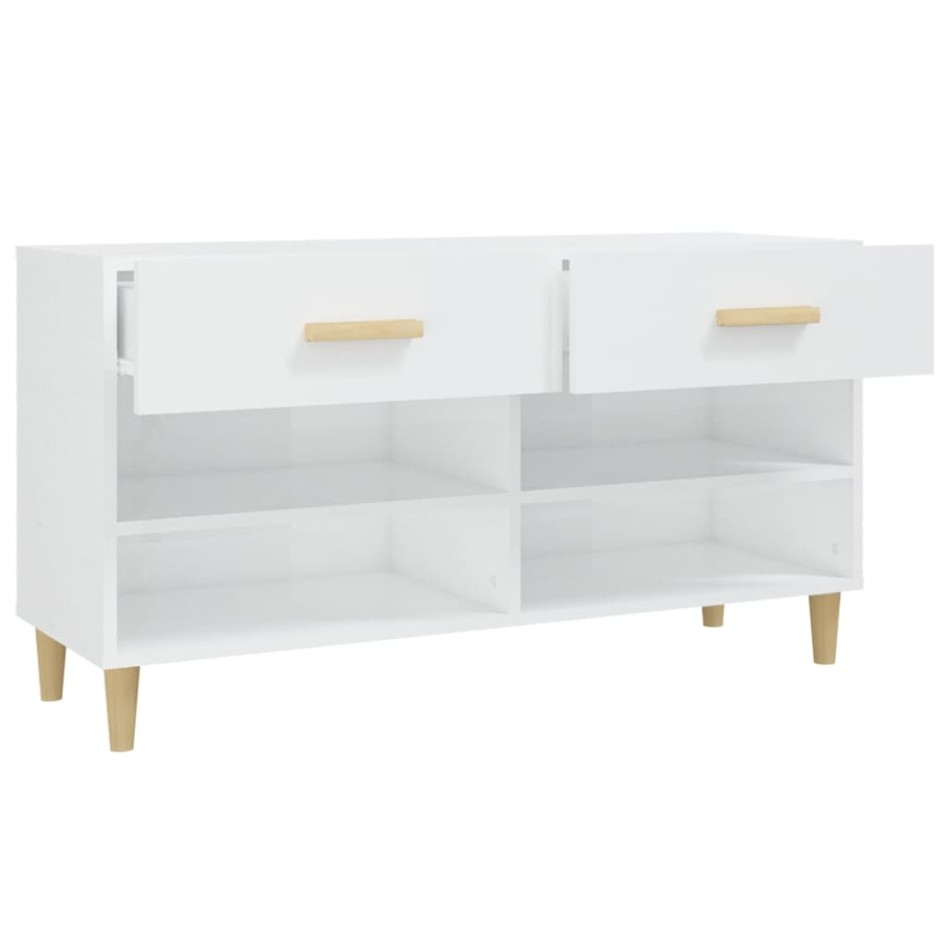 Mueble zapatero madera contrachapada blanco brillo 102x35x55