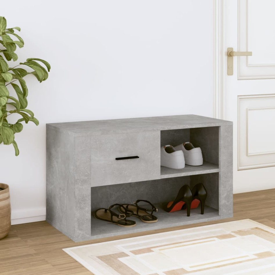 Mueble zapatero madera contrachapada gris hormigón 80x35x45