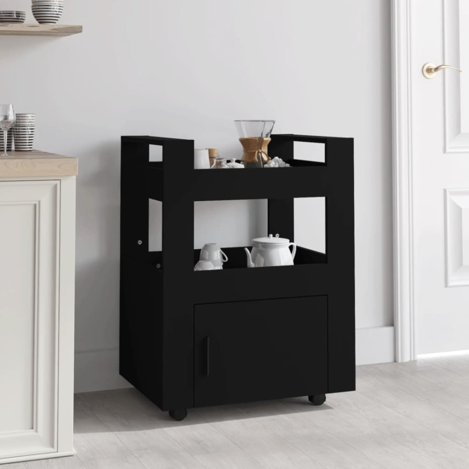 Carrito de cocina madera contrachapada negro 60x45x80