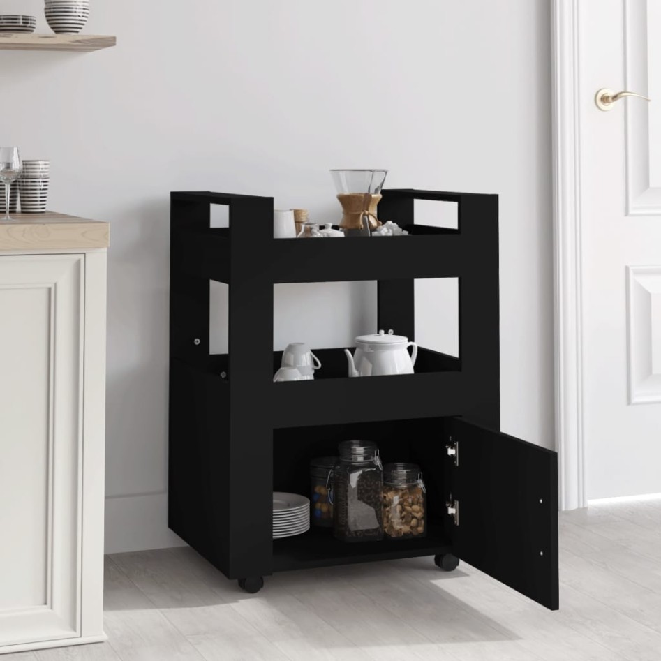 Carrito de cocina madera contrachapada negro 60x45x80