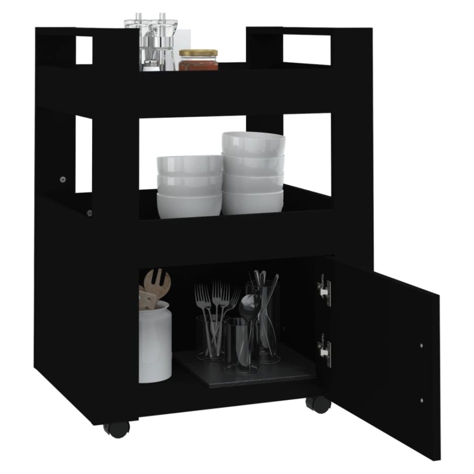Carrito de cocina madera contrachapada negro 60x45x80